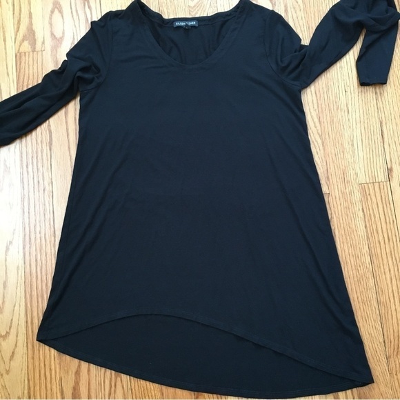 Eileen Fisher Bateau Neck Long Sleeve Asymmetrical Black Jersey Tunic - Picture 14 of 15
